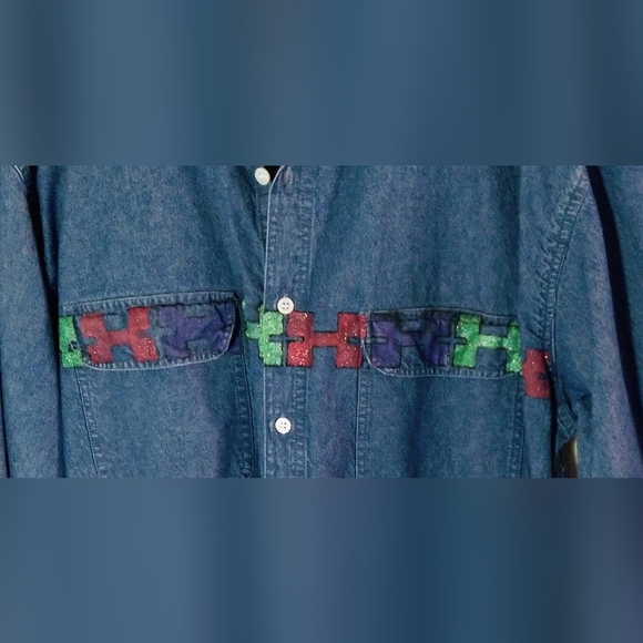 AMRAV MEN'S SIZE XL BLUE DENIM SHIRT/SHACKET LONG SLV NATIVE AMERICAN DESIGN - Picture 4 of 8